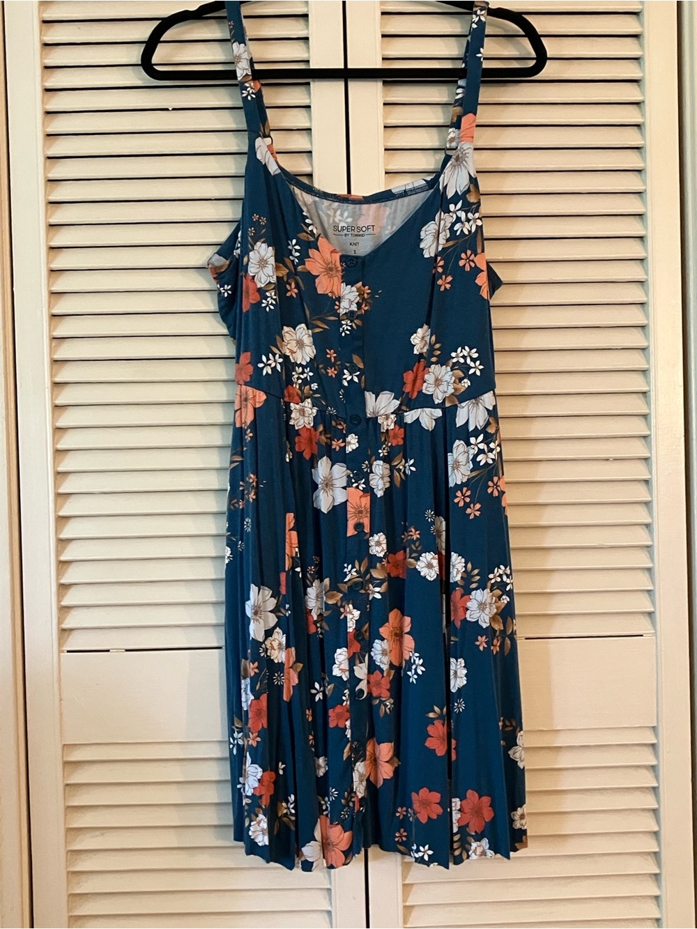 Torrid Size 1x Super Soft Knit Teal Floral Spaghetti-Strap Mini Dress w Raw Hem
